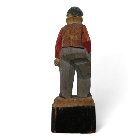 Hand Carved WOODEN Miniature ELDERLY man Rustic Folk Art Canada Vintage 3 Inches - Picture 3 of 8